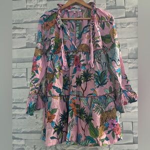 Connor and Blake Hand-Crafted Tropical Print Pink Dress